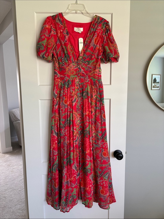 Anthropologie Dresses & Skirts - Anthropologie Red Paisley Maxi Dress with Puff Sleeves